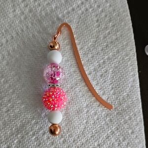 Pink and White Beaded Bookmark